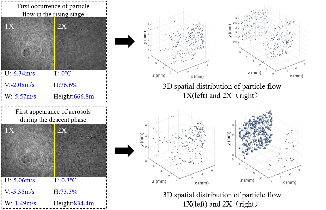 Figure4. 3D spatial distribution of particle flow 1X(left) and 2X（right）
